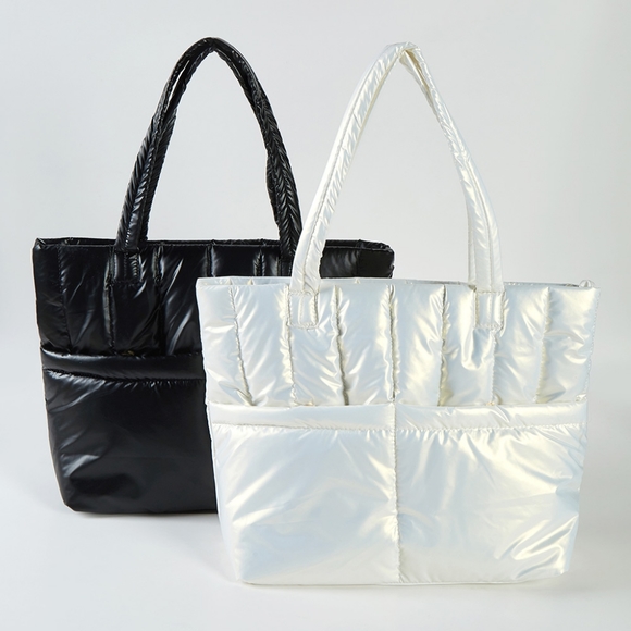 Cream Puffer Tote Purse Solid Casual Womens Fashion Accessory Shoulder Bag - Picture 2 of 2